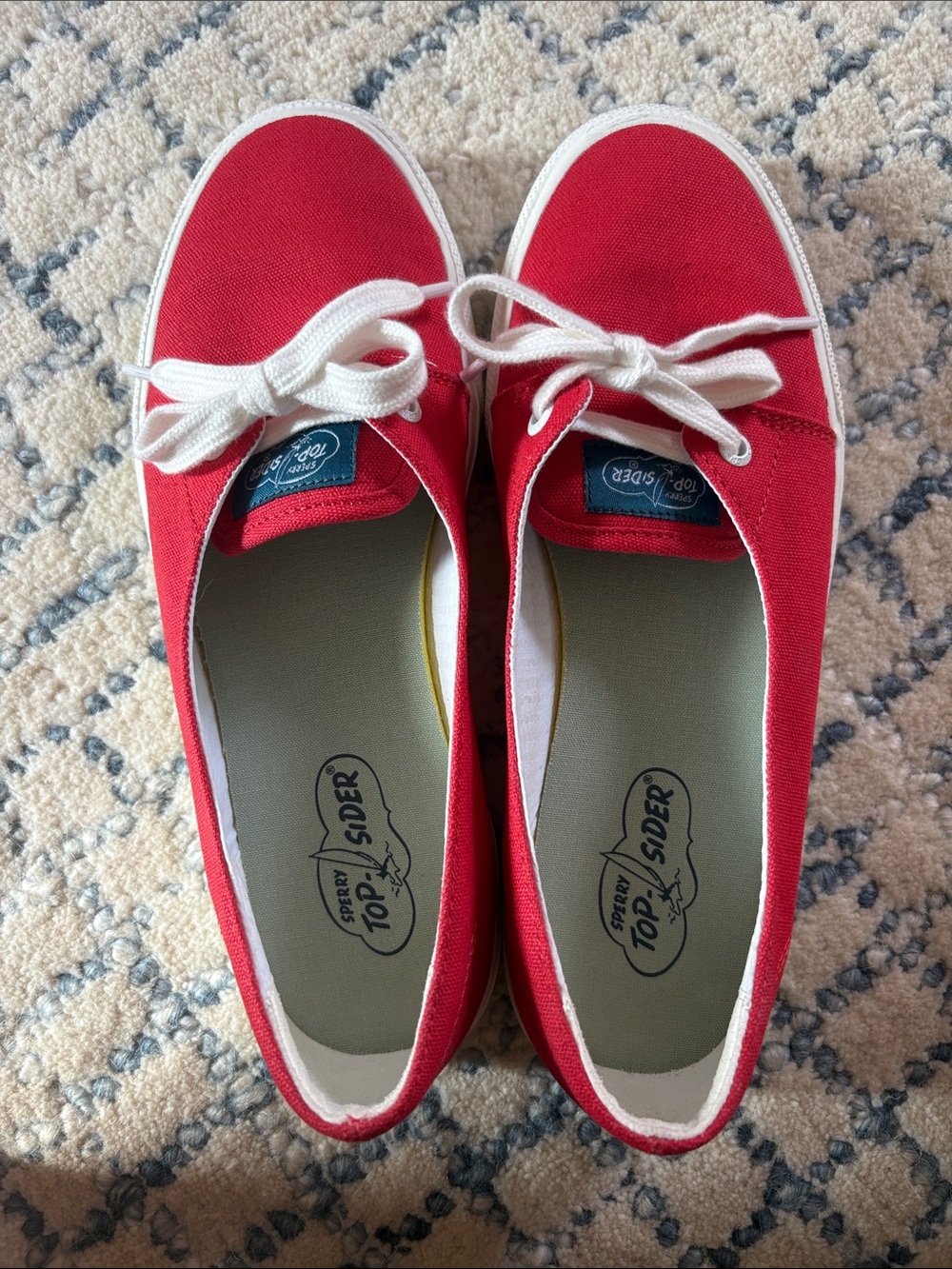 Sperry Top Sider Red Canvas Lace-Up Women's Sneakers with White Trim